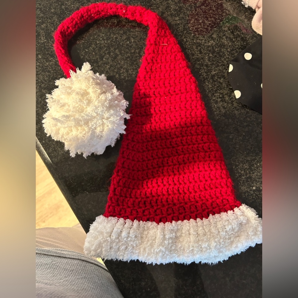 Knitted Christmas hat for photos fits under year old